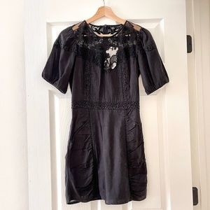 ZARA NTW mini black lace top dress with puff sleeves XS